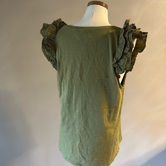 Nation LTD Valentina olive Green Ruffled Tank top in lichen deep scoop neck L - Picture 6 of 10